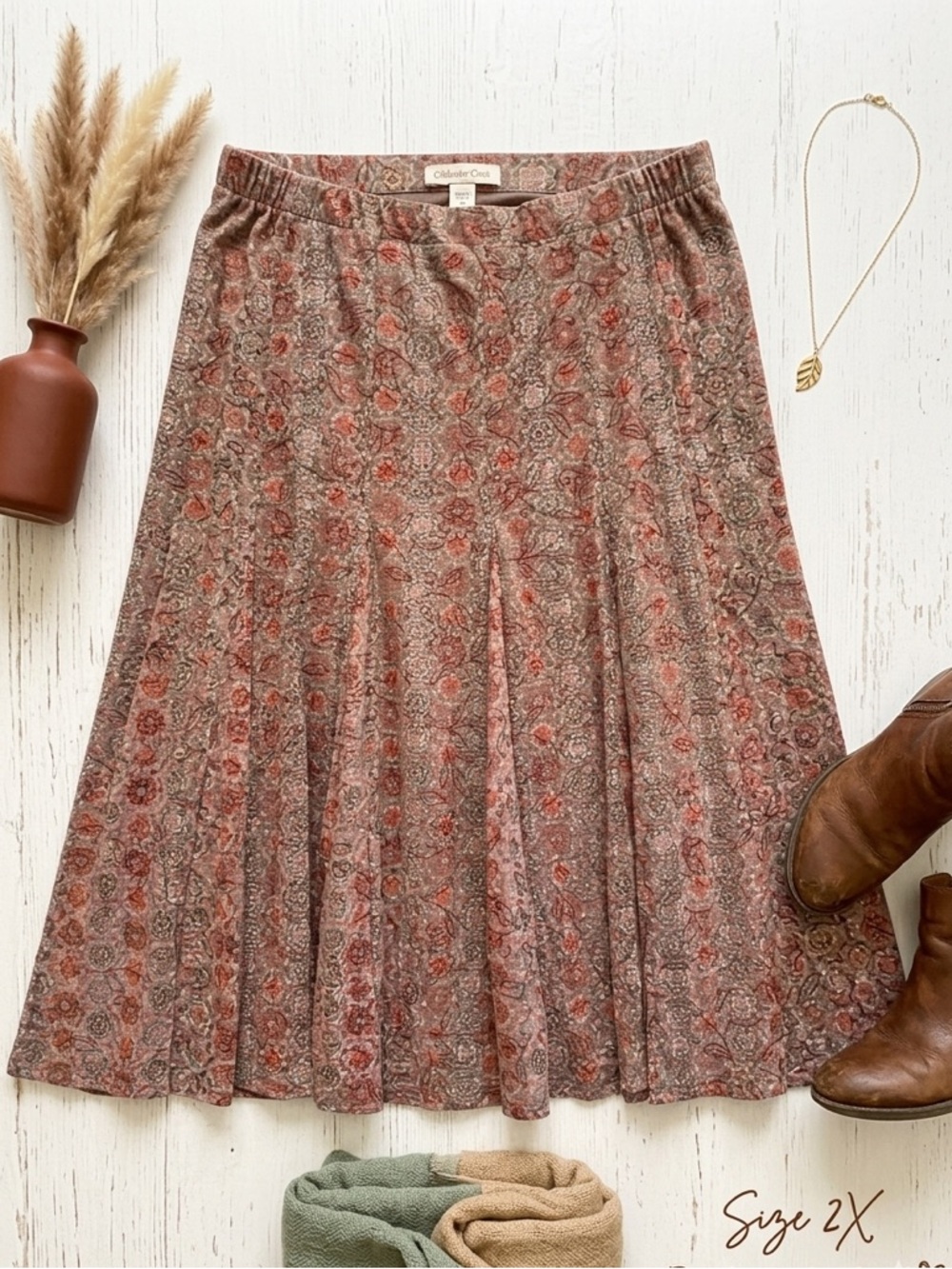 Coldwater Creek Floral Gored Midi Skirt 2X Lined Boho Cottagecore Paisley Plus - Picture 9 of 9